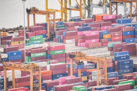Singapore habourfront 22 may 2022. top view of Loading many containersのeditorial素材
