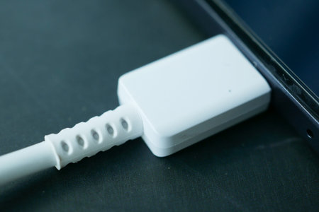 charging s digital tablet with a cable on white background