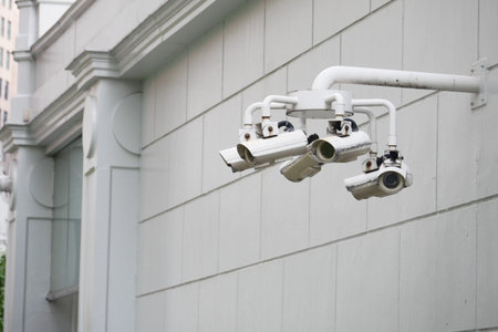 five CCTV security camera operating outside of the tube station