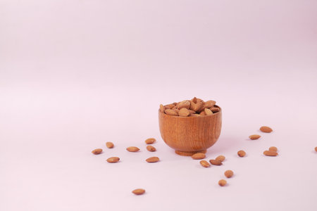 Close up of almond nut isolated on whiteの写真素材