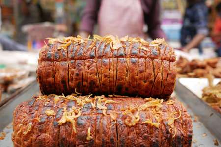 stack of kabab on street close up