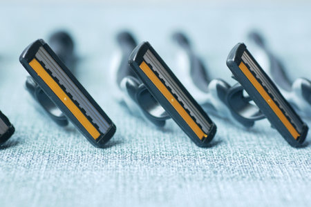 black color Razor on gray background close up.の写真素材