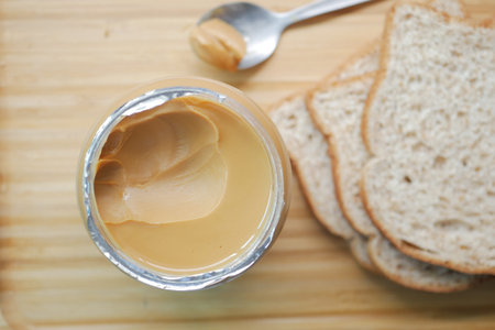 top view of peanut butter in a container