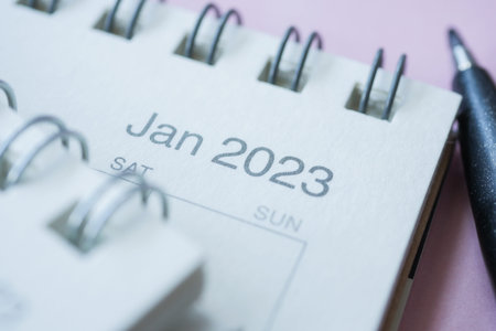 2023 year calendar on office desk