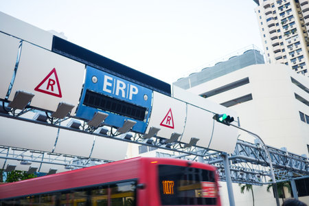 Singapore 11 june 2022, city cars driving through ERP in orchard roadのeditorial素材