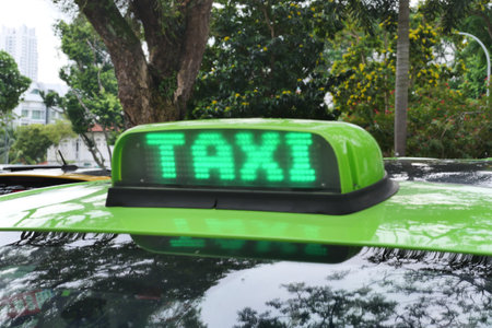 Taxi car on the street at morningの写真素材