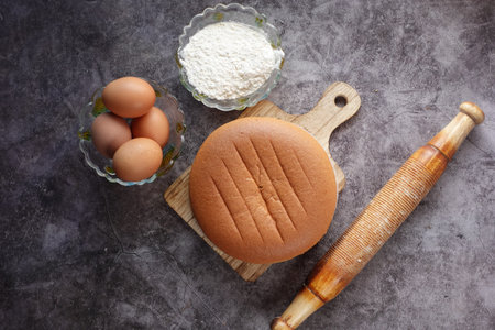 baking cake with ingredient on black background,の写真素材