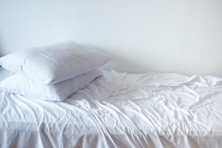 messy bed in early morning , messy bed after waking upの写真素材