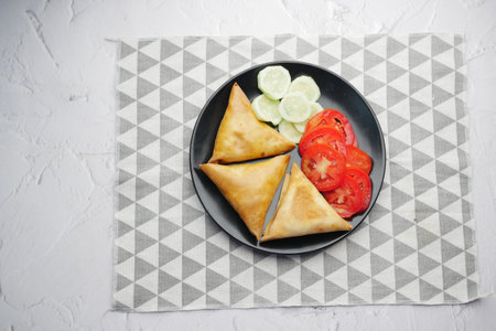 Samosa, an Indian popular street food, Close upの写真素材