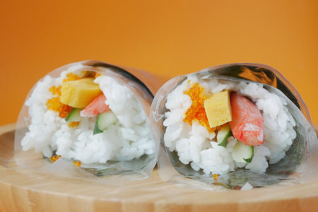 tuna Sushi on plate with chopstick on tableの写真素材