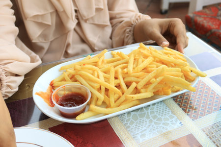 detail shot of French Fries on tableの写真素材