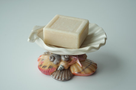 Homemade natural soap bar on black backgroundの写真素材