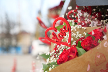 Red Rose Bouquet and heart shape symbol for gift .の写真素材