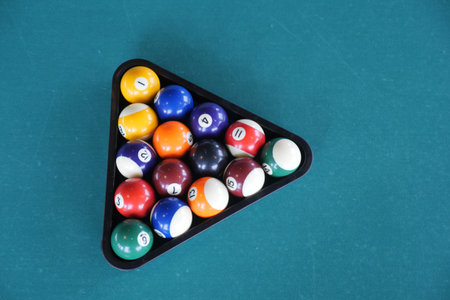 top view of Billiard balls on the table.