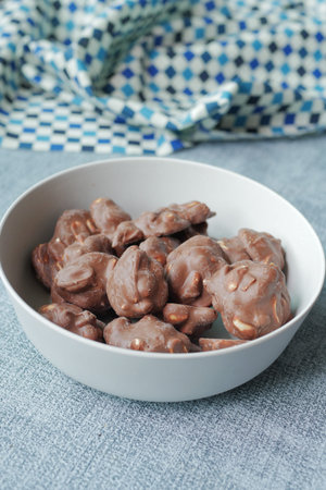 close up of peanut chocolate candy on table