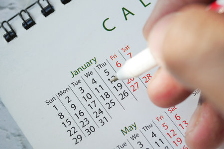 deadline concept with red mark on calendar dateの写真素材