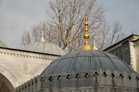 a beautiful mosque against blue skyの写真素材