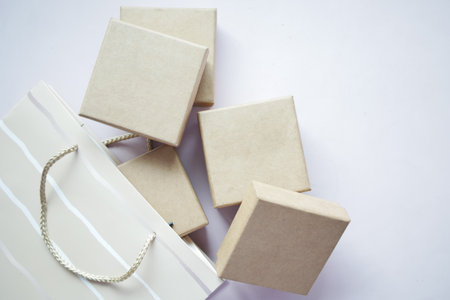 gift box and a shopping box on tableの写真素材