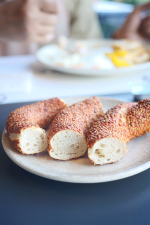 Turkish Bagel Simit on white backgroundの写真素材
