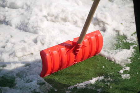 men using Red blurry snow shovel.の写真素材