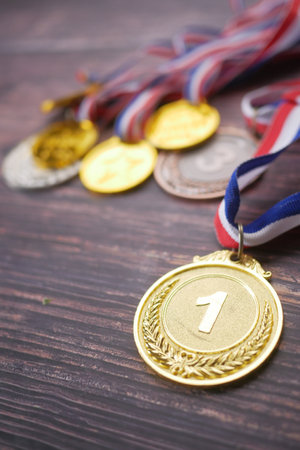 First Place Throphy against color backgroundの写真素材