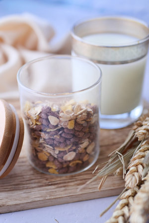 Home Made Musli in a bowl on black,