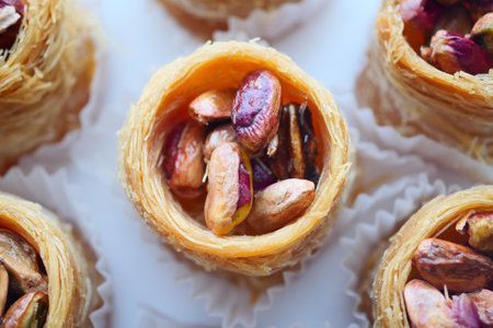 arabic dessert baklava on a plateの写真素材
