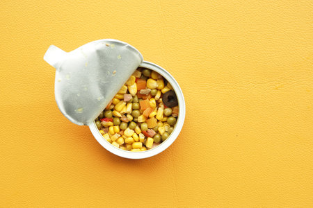 canned sweet corn close up .の写真素材