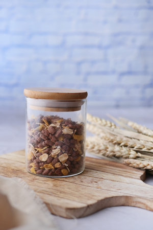 detail shot of granola Musli in a bowl,