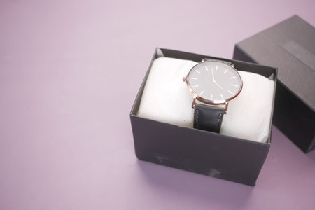Closeup of silver old watch in box