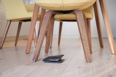 left wallet on floor at homeの写真素材