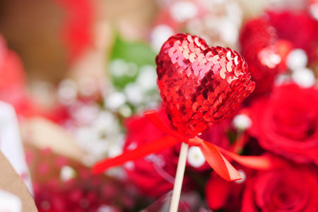 Red Rose Bouquet and heart shape symbol for gift .