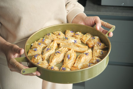 handmade turkish dessert baklava on table