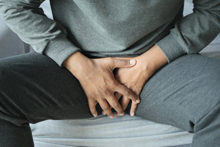 the concept of prostate and bladder problem, crotch pain of a young personの写真素材