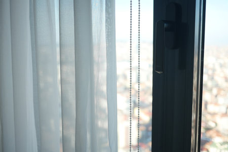 close up of clean fabric curtain.の写真素材