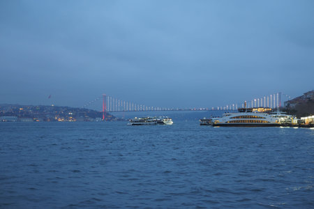 ISTANBUL, TURKEY 12 January 2023, ferryboat sail on the Bosphorus river