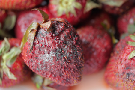 Gray Mold on strawberries on table ,の写真素材