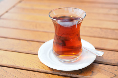 Traditional turkish tea on white table .の写真素材