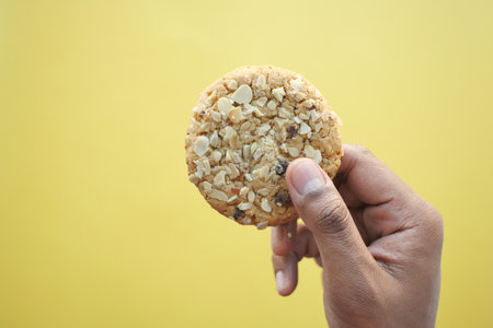 overhead view of holding a sweet cookiesの写真素材