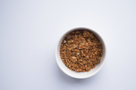 detail shot of granola Musli in a bowl,の写真素材