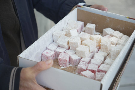 turkish delight or lokum of red, green, orange and yellow colors.