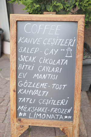 Cafe menu sign of different coffees selectionの写真素材