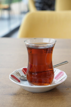 Traditional turkish tea on white table .の写真素材