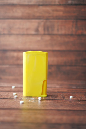 artificial sweetener container on tableの写真素材