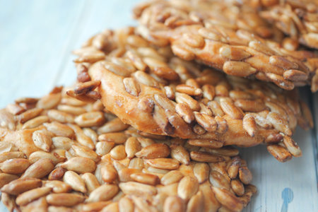 sesame sweet cookies on black backgroundの写真素材