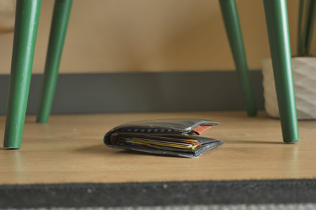 left wallet on floor at homeの写真素材
