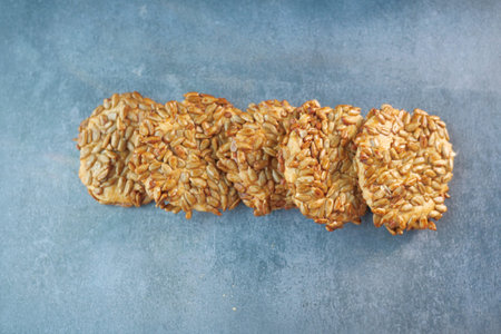 sesame sweet cookies on black backgroundの写真素材