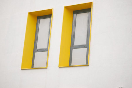 Close up of colorful buildings with modern window