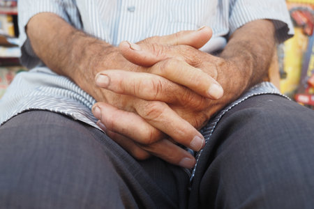 close up of hands of a elderly personの写真素材