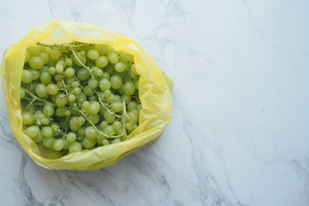 top view of fresh grape fruit in a plastic packetの写真素材